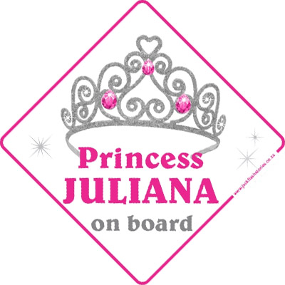 Crown Princess Thea On Board Personalised Baby Girl Car Sign 